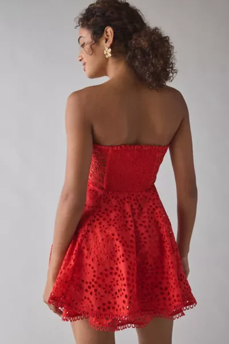 ASTR The Label Deasia Eyelet Embroidery Strapless Mini Dress