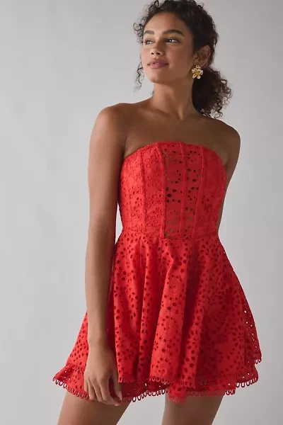 ASTR The Label Deasia Eyelet Embroidery Strapless Mini Dress