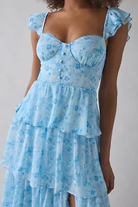 ASTR The Label Midsummer Tiered Ruffle Corset Midi Dress