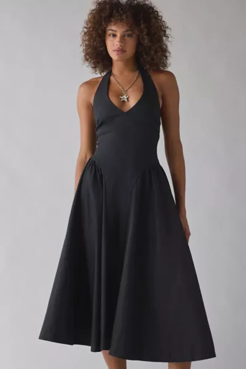 ASTR The Label Meana Basque Waist Plunging Halter Mini Dress