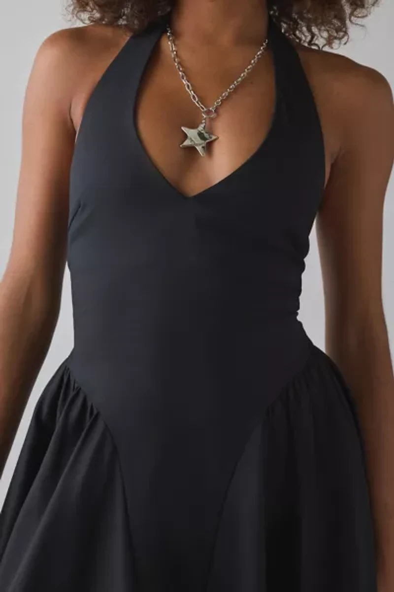 ASTR The Label Meana Basque Waist Plunging Halter Mini Dress