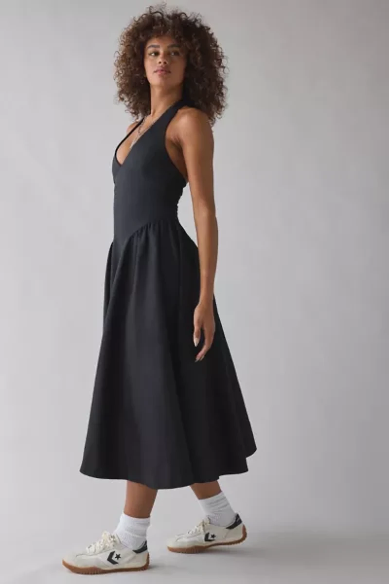 ASTR The Label Meana Basque Waist Plunging Halter Mini Dress