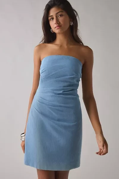 ASTR Mazzei Strapless Ruched Denim Mini Dress