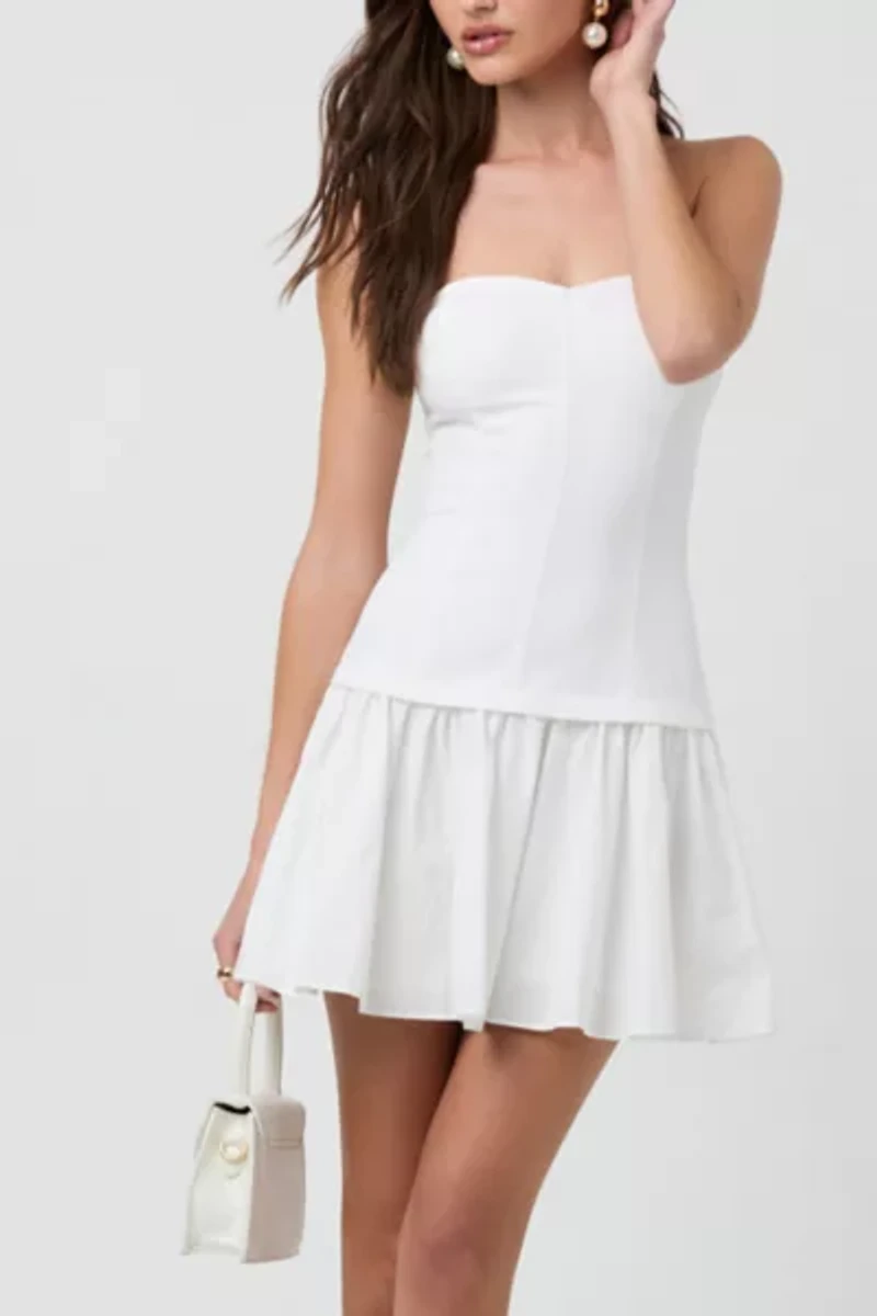 ASTR The Label Strapless Mixed Media Drop Waist Mini Dress