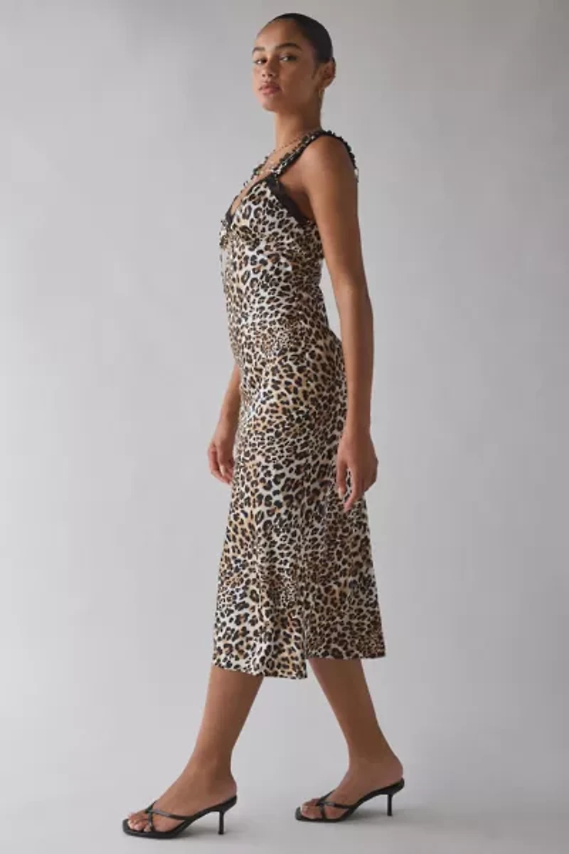 ASTR The Label Leopard Print Satin Slip Midi Dress