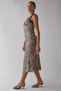 ASTR The Label Leopard Print Satin Slip Midi Dress