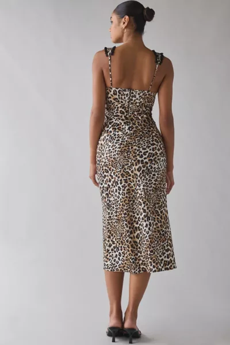ASTR The Label Leopard Print Satin Slip Midi Dress