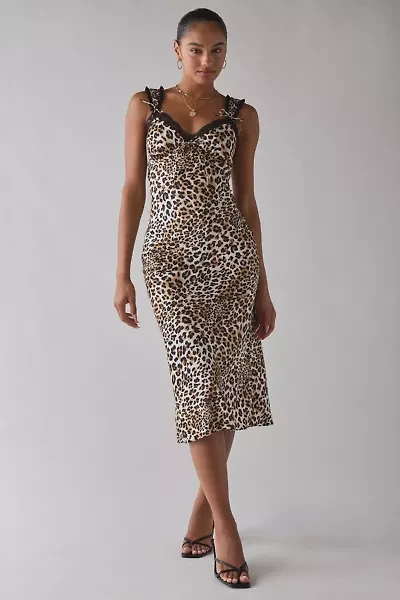 ASTR The Label Leopard Print Satin Slip Midi Dress