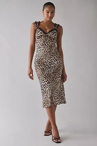 ASTR The Label Leopard Print Satin Slip Midi Dress