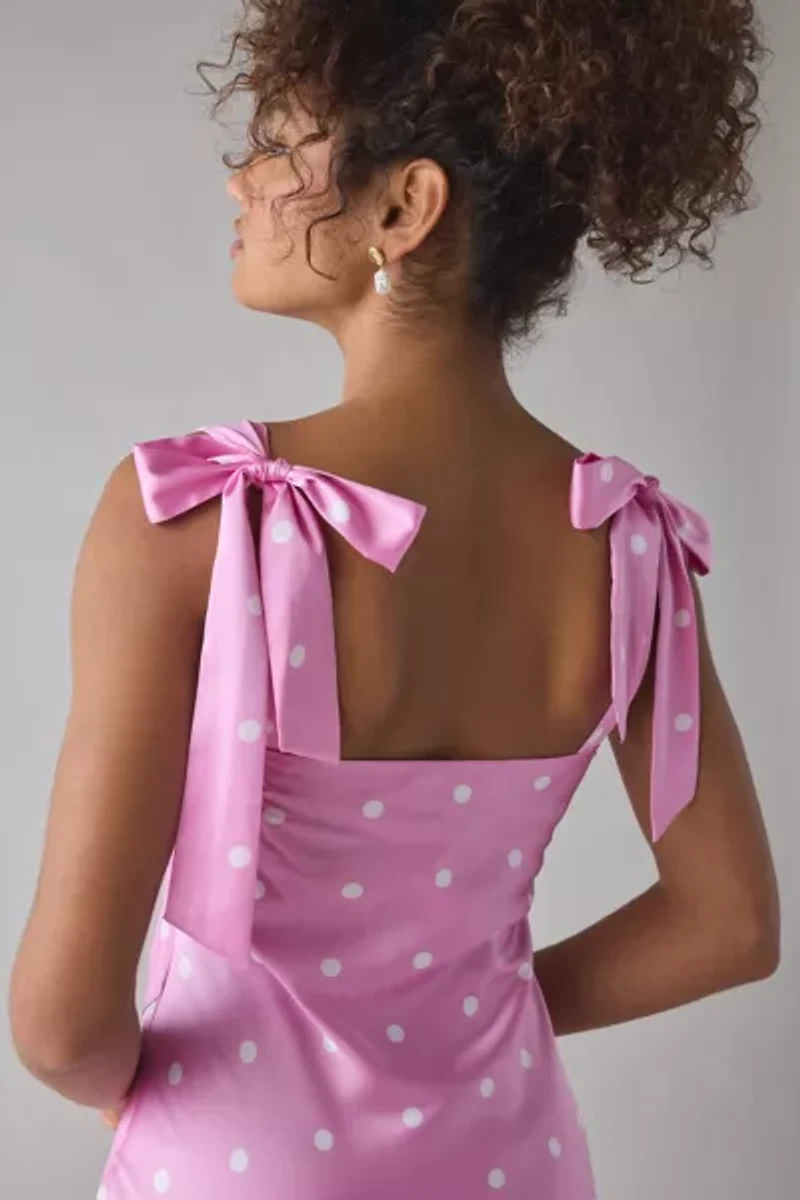 ASTR The Label Sweetheart Bow Strap Satin Midi Dress