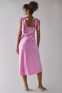 ASTR The Label Sweetheart Bow Strap Satin Midi Dress