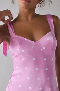 ASTR The Label Sweetheart Bow Strap Satin Midi Dress