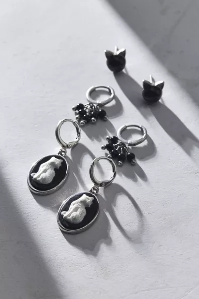 Cat Cameo Stud & Hoop Earring Set