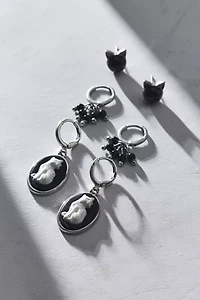 Cat Cameo Stud & Hoop Earring Set