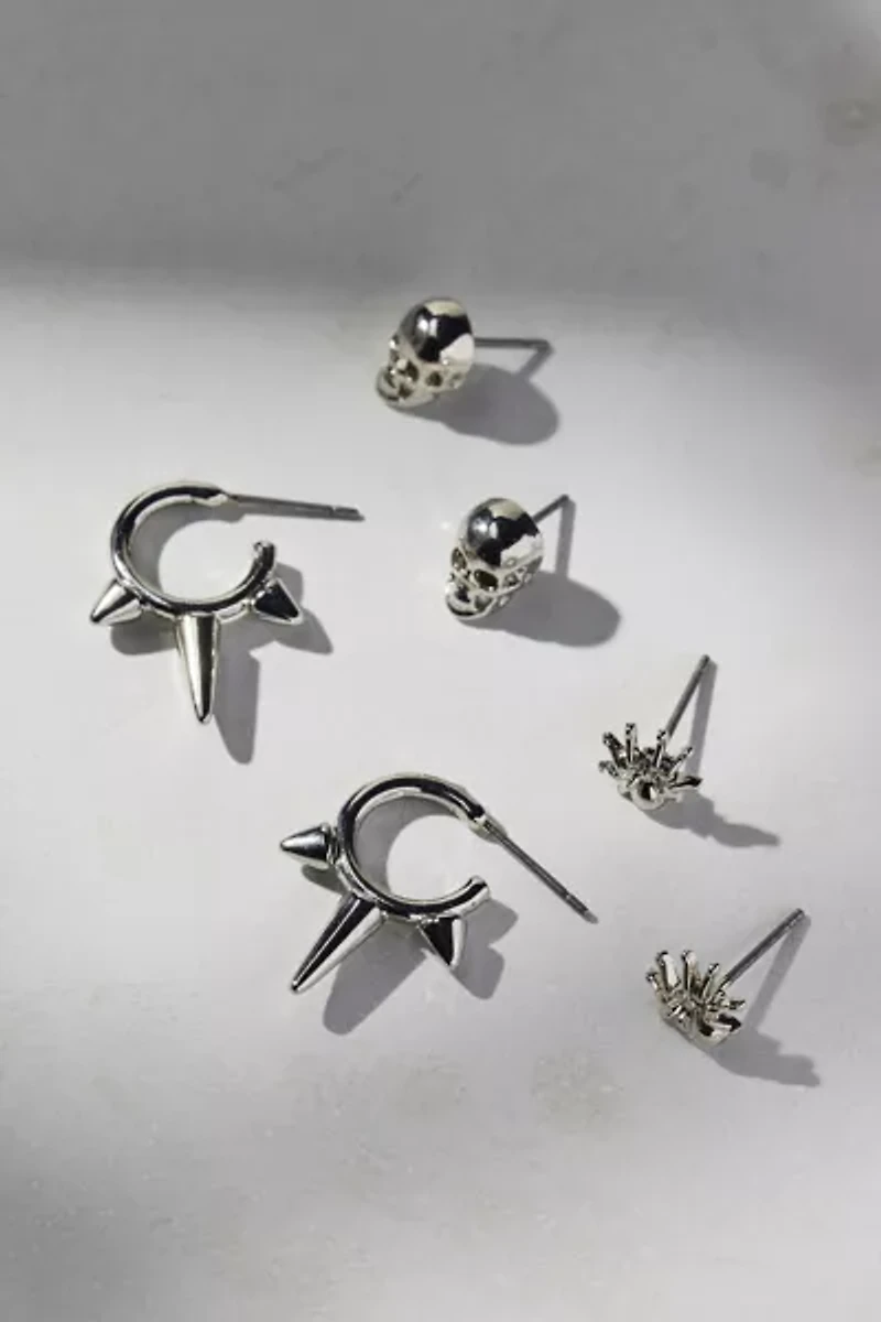 Lilith Spiked Silver Earring Set