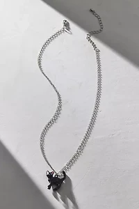 Enameled Black Cat Pendant Necklace