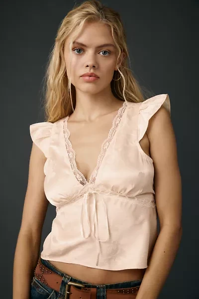 Kimchi Blue Lily Lace Trim Satin Milkmaid Top