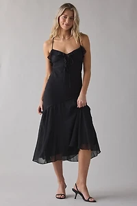 Kimchi Blue Lost Time Asymmetric Ruffle Slip Midi Dress