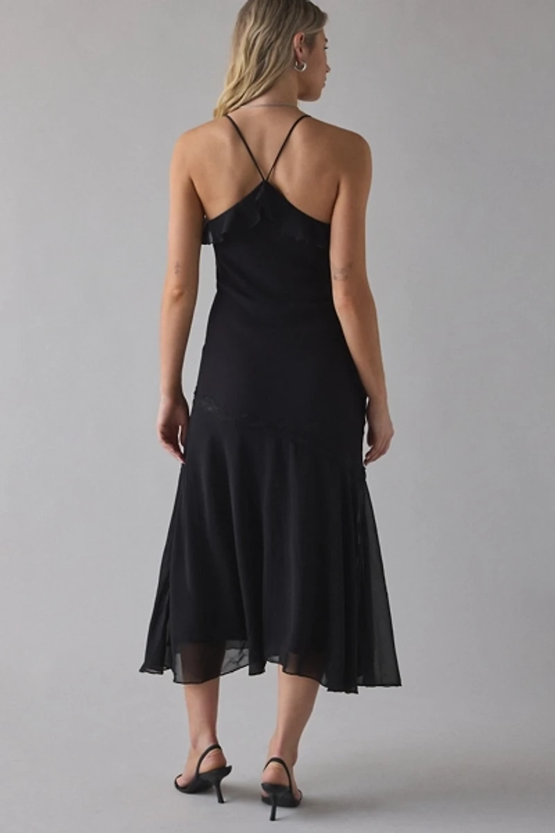 Kimchi Blue Lost Time Asymmetric Ruffle Slip Midi Dress