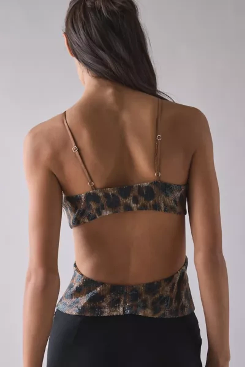 UO Make It Shimmer Plunging Cutout Sequin Tank Top