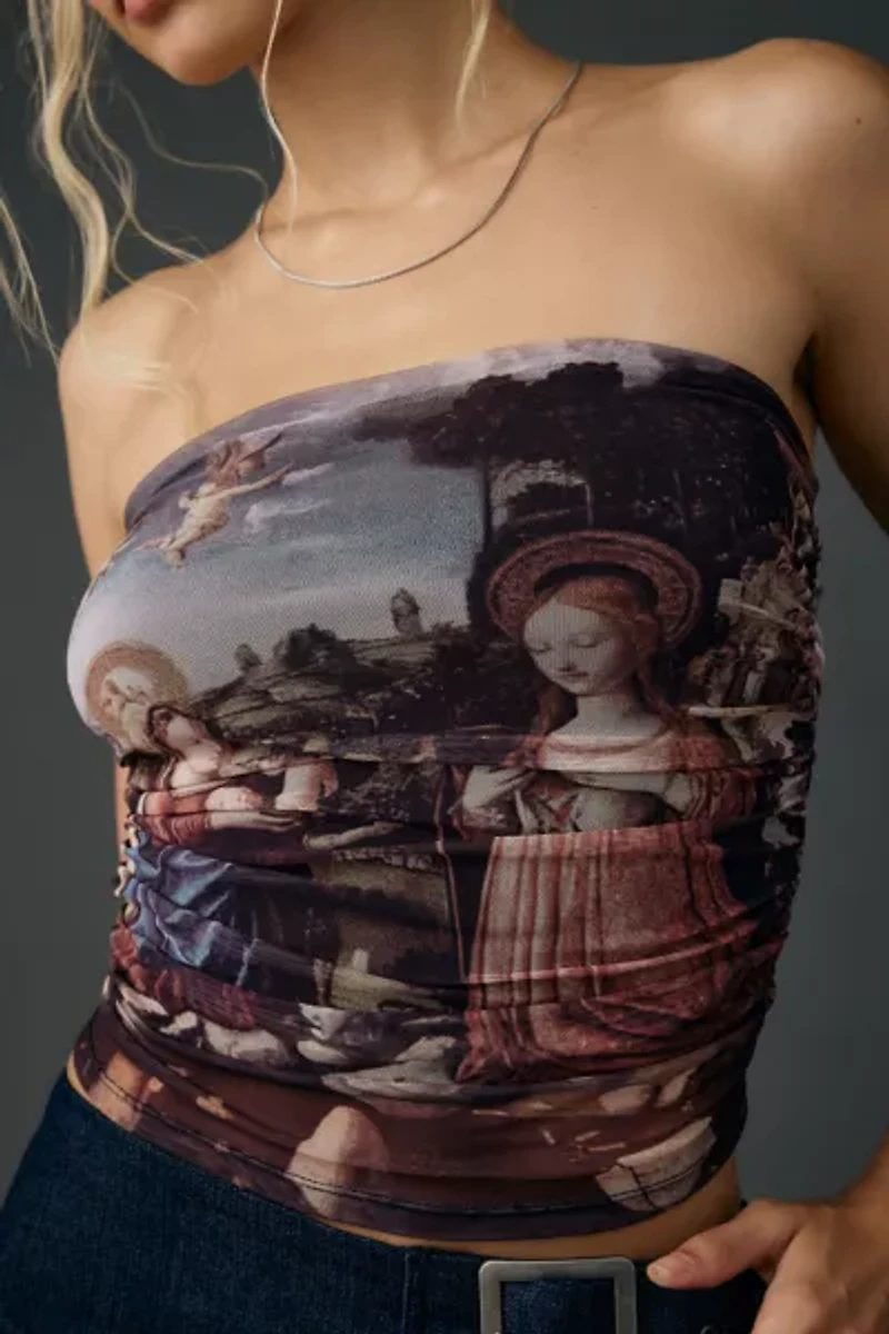 UO High Heavens Printed Mesh Cropped Tube Top