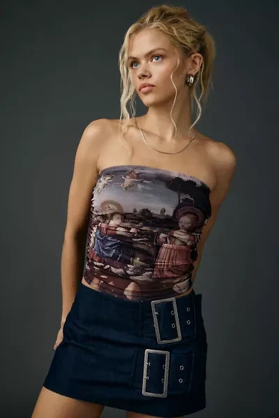 UO High Heavens Printed Mesh Cropped Tube Top
