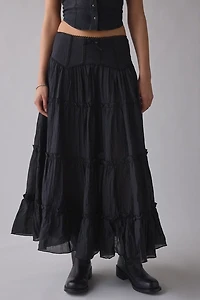 Kimchi Blue Charlotte Lace Trim Semi-Sheer Tiered Maxi Skirt