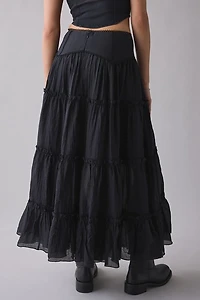 Kimchi Blue Charlotte Lace Trim Semi-Sheer Tiered Maxi Skirt