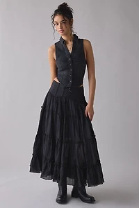 Kimchi Blue Charlotte Lace Trim Semi-Sheer Tiered Maxi Skirt