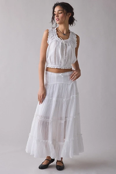 Kimchi Blue Charlie Lace Trim Semi-Sheer Tiered Maxi Skirt