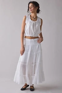 Kimchi Blue Charlie Lace Trim Semi-Sheer Tiered Maxi Skirt