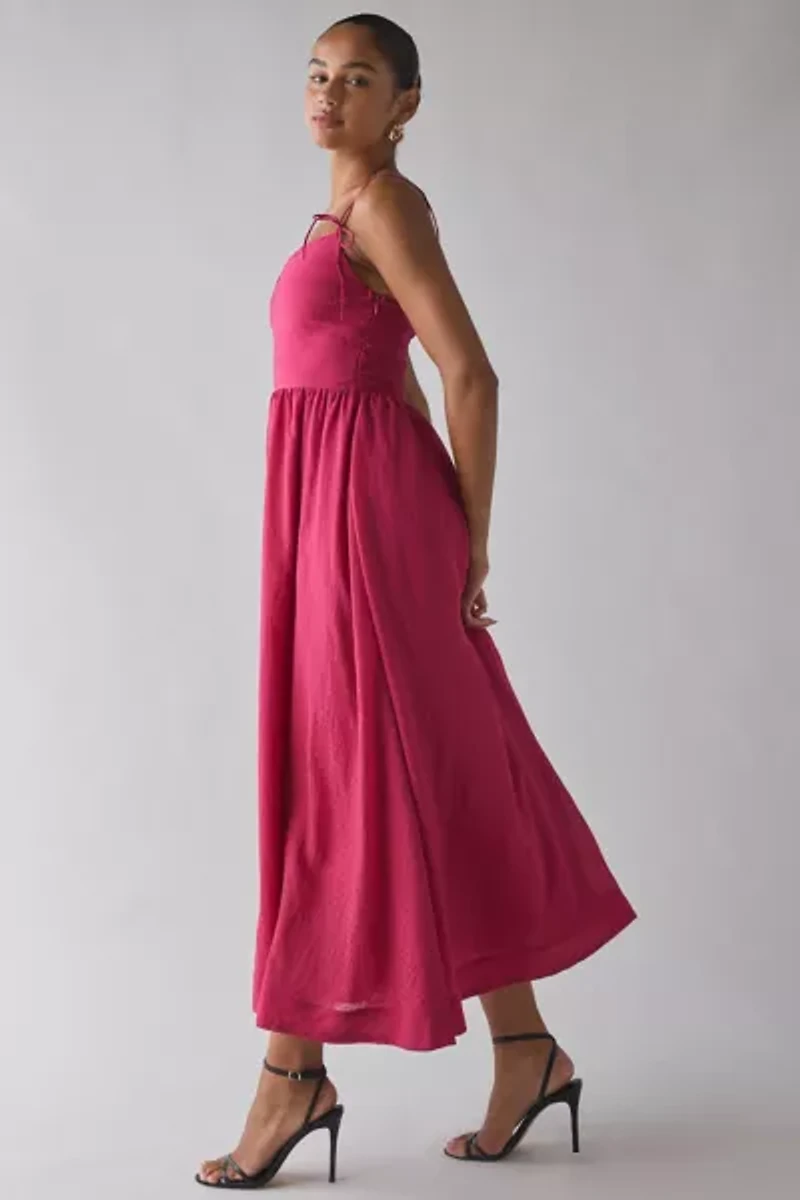 En Saison Bree Merlot Tie-Strap Midi Dress