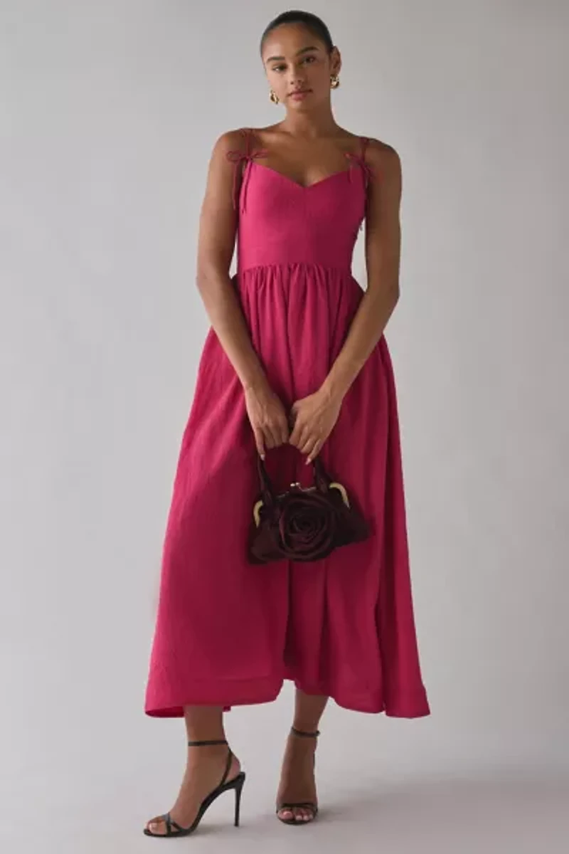 En Saison Bree Merlot Tie-Strap Midi Dress