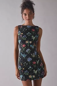 En Saison Daphne Floral Jacquard Boatneck Sheath Mini Dress