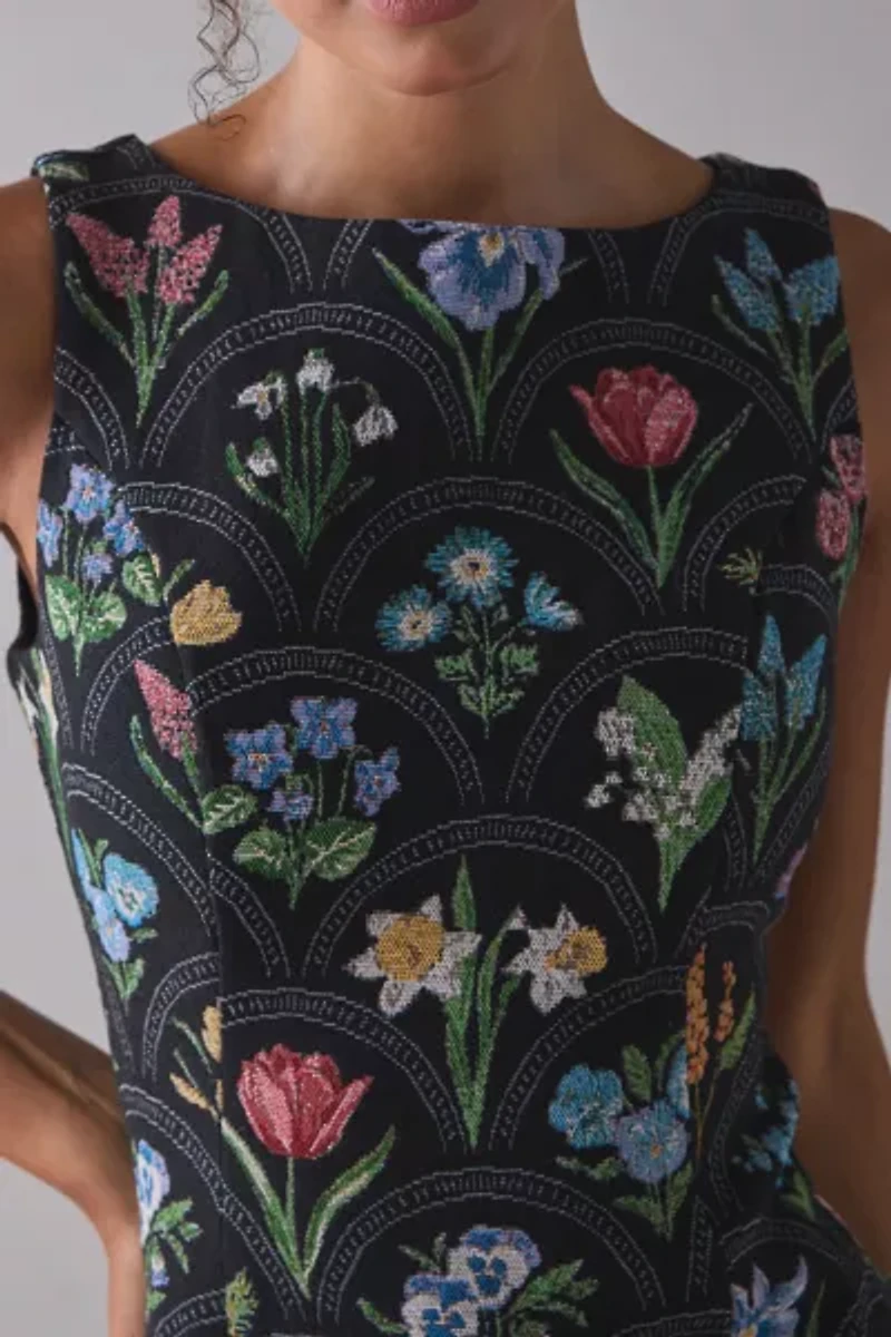 En Saison Daphne Floral Jacquard Boatneck Sheath Mini Dress