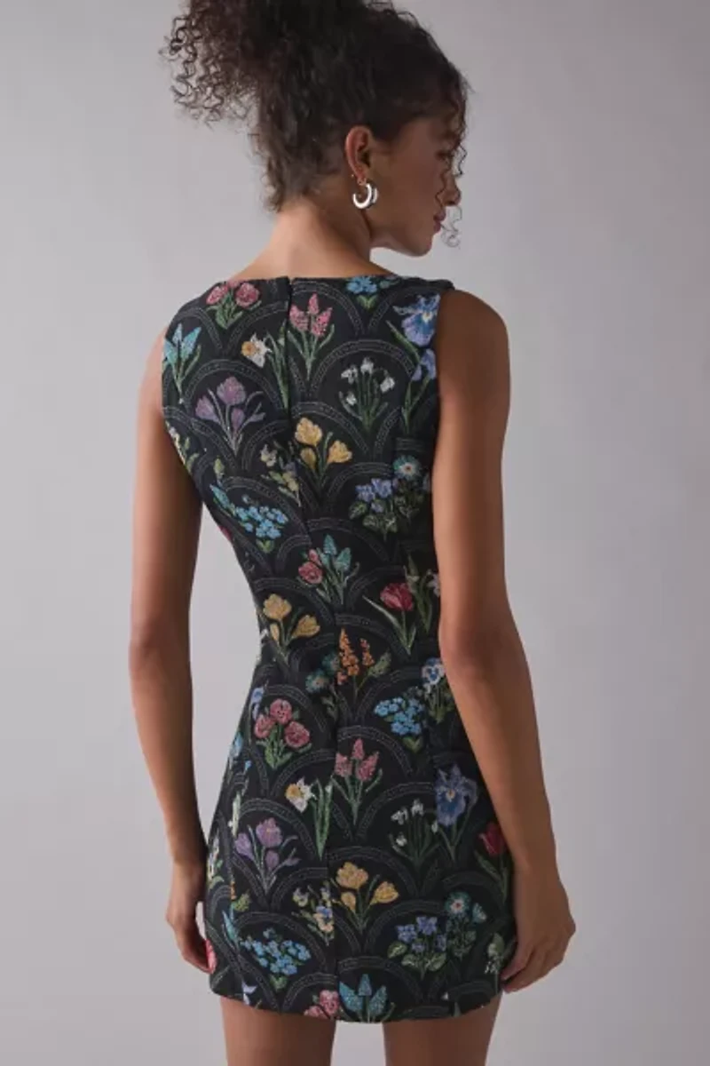 En Saison Daphne Floral Jacquard Boatneck Sheath Mini Dress