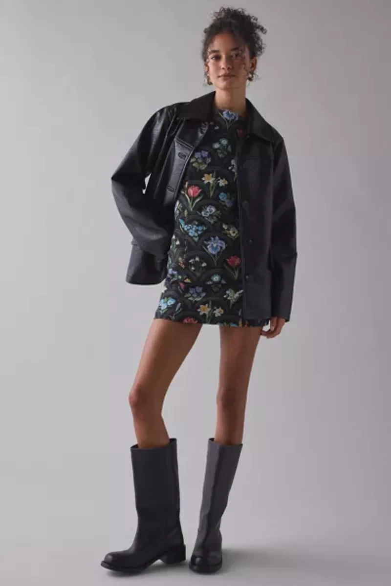 En Saison Daphne Floral Jacquard Boatneck Sheath Mini Dress