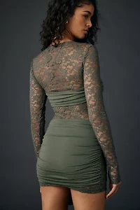 Lioness Midnight Sheer Lace Tie-Front Overlay Mini Dress