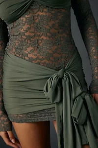 Lioness Midnight Sheer Lace Tie-Front Overlay Mini Dress