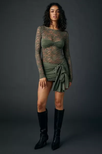 Lioness Midnight Sheer Lace Tie-Front Overlay Mini Dress