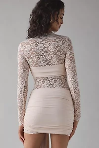 Lioness Midnight Sheer Lace Tie-Front Overlay Mini Dress