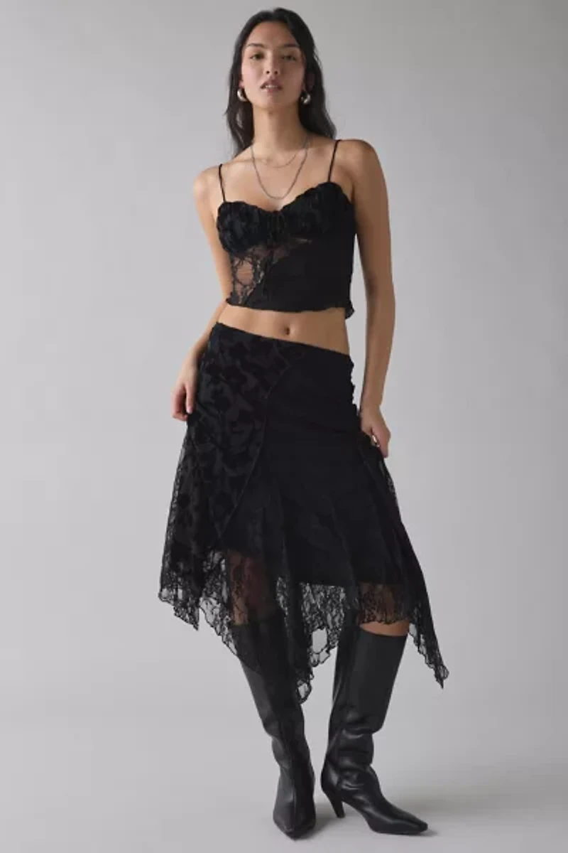 Kiss The Sky Marais Spliced Lace Hanky Hem Midi Skirt