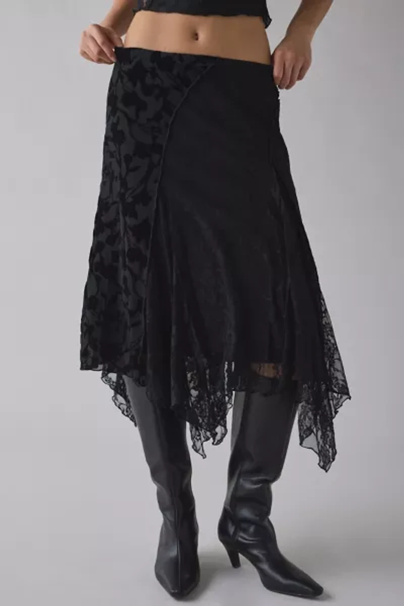Kiss The Sky Marais Spliced Lace Hanky Hem Midi Skirt