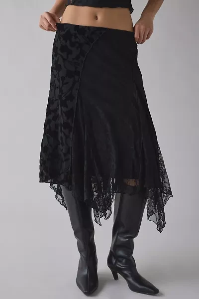 Kiss The Sky Marais Spliced Lace Hanky Hem Midi Skirt
