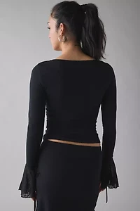 Kiss The Sky Bella Jersey Knit Lace-Up Tie Bell Sleeve Top