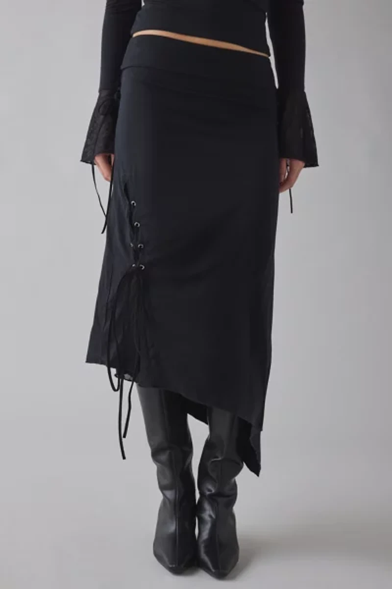 Kiss The Sky Bella Jersey Knit Asymmetric Lace-Up Tie Midi Skirt