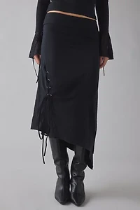 Kiss The Sky Bella Jersey Knit Asymmetric Lace-Up Tie Midi Skirt