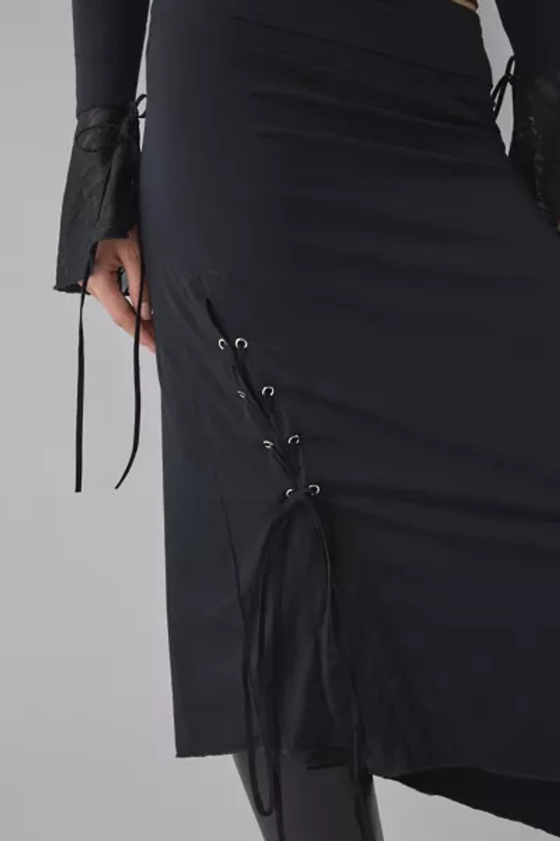 Kiss The Sky Bella Jersey Knit Asymmetric Lace-Up Tie Midi Skirt