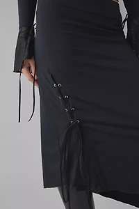 Kiss The Sky Bella Jersey Knit Asymmetric Lace-Up Tie Midi Skirt