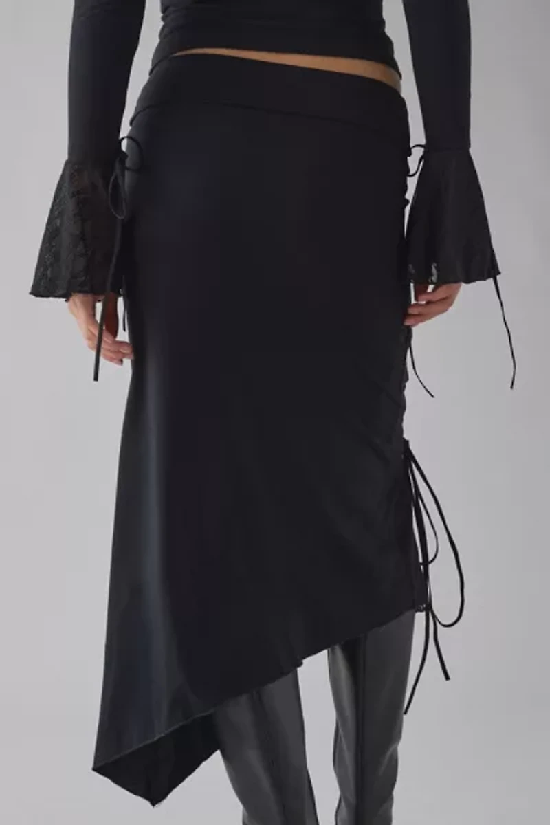 Kiss The Sky Bella Jersey Knit Asymmetric Lace-Up Tie Midi Skirt